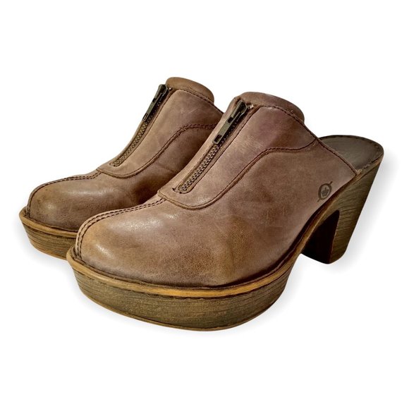Born Haledon Taupe Leather Clogs 3 Inch Heels - Women's size 8 - Picture 2 of 11